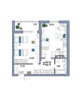 2-к квартира, вторичка, 61м2, 7/10 этаж