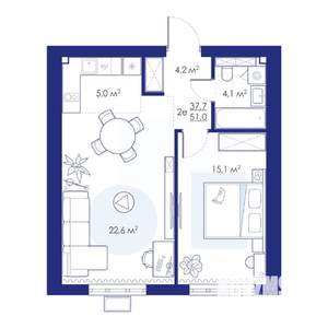 2-к квартира, строящийся дом, 51м2, 3/10 этаж