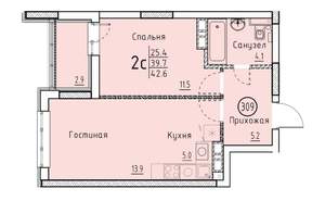 Студия квартира, вторичка, 43м2, 4/25 этаж