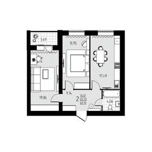2-к квартира, строящийся дом, 69м2, 9/10 этаж