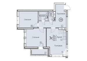 Студия квартира, вторичка, 59м2, 6/25 этаж