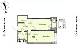 2-к квартира, строящийся дом, 47м2, 9/10 этаж