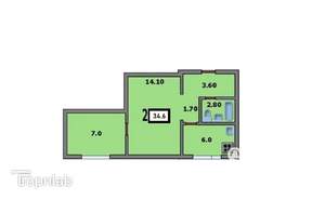 2-к квартира, вторичка, 35м2, 1/5 этаж