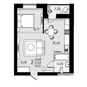 1-к квартира, строящийся дом, 44м2, 5/10 этаж