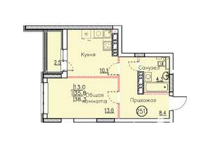 Студия квартира, вторичка, 38м2, 25/25 этаж