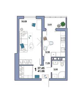 1-к квартира, вторичка, 41м2, 7/10 этаж