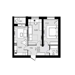 2-к квартира, строящийся дом, 70м2, 9/10 этаж
