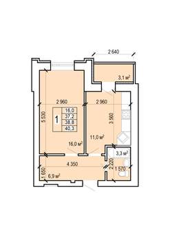 1-к квартира, вторичка, 40м2, 1/10 этаж