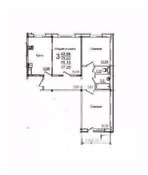3-к квартира, вторичка, 73м2, 4/10 этаж