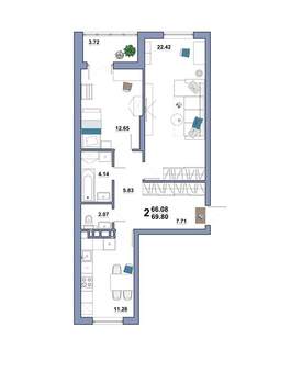 2-к квартира, вторичка, 70м2, 7/10 этаж