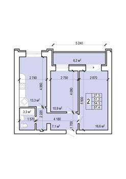 2-к квартира, вторичка, 57м2, 1/10 этаж