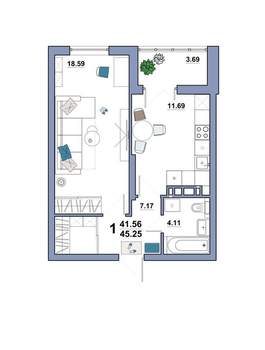 1-к квартира, вторичка, 45м2, 3/10 этаж