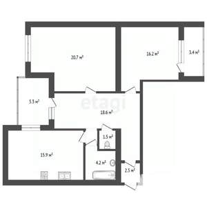 2-к квартира, вторичка, 79м2, 9/10 этаж