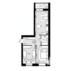 2-к квартира, строящийся дом, 71м2, 6/10 этаж