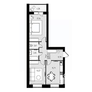 2-к квартира, строящийся дом, 71м2, 9/10 этаж