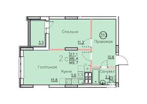 Студия квартира, вторичка, 50м2, 23/25 этаж