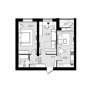 2-к квартира, строящийся дом, 70м2, 6/10 этаж