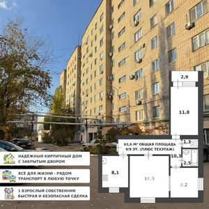 3-к квартира, вторичка, 61м2, 9/9 этаж