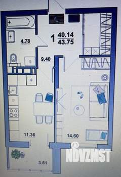1-к квартира, вторичка, 44м2, 8/11 этаж