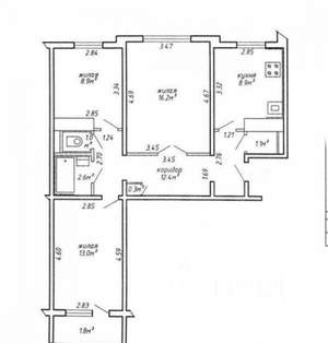 3-к квартира, вторичка, 65м2, 8/9 этаж