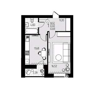 1-к квартира, строящийся дом, 44м2, 3/10 этаж