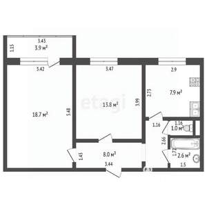 2-к квартира, вторичка, 52м2, 3/10 этаж