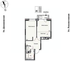 2-к квартира, строящийся дом, 47м2, 4/10 этаж