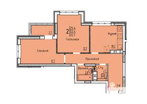 Студия квартира, вторичка, 55м2, 6/25 этаж