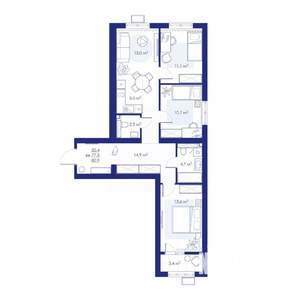 4-к квартира, строящийся дом, 81м2, 10/10 этаж