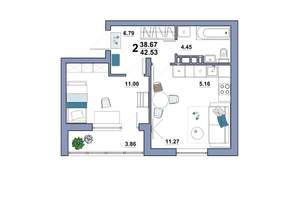 2-к квартира, вторичка, 43м2, 7/10 этаж