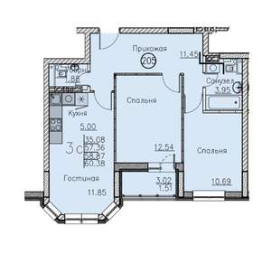 Студия квартира, вторичка, 60м2, 6/10 этаж
