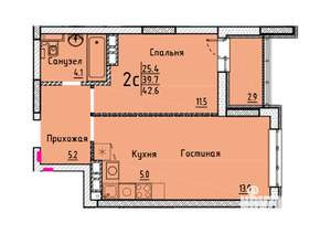 Студия квартира, вторичка, 43м2, 2/25 этаж