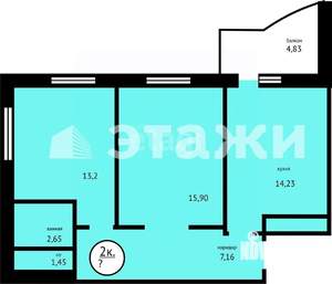 2-к квартира, вторичка, 62м2, 4/10 этаж