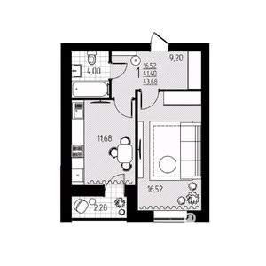 1-к квартира, строящийся дом, 44м2, 4/10 этаж