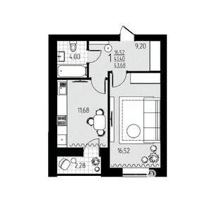 1-к квартира, строящийся дом, 44м2, 1/10 этаж