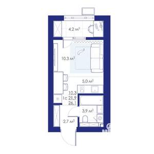 1-к квартира, строящийся дом, 26м2, 8/10 этаж