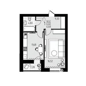 1-к квартира, строящийся дом, 44м2, 2/10 этаж