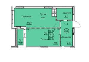 2-к квартира, вторичка, 42м2, 16/23 этаж