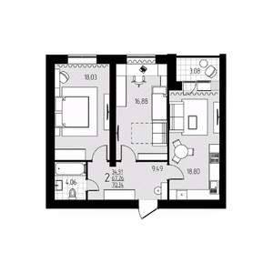 2-к квартира, строящийся дом, 70м2, 8/10 этаж