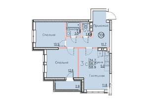 Студия квартира, вторичка, 59м2, 9/25 этаж