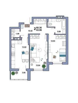 2-к квартира, вторичка, 64м2, 7/10 этаж