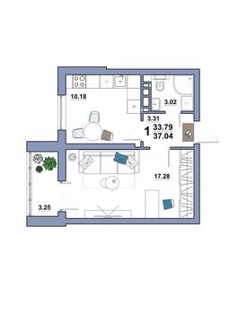 1-к квартира, вторичка, 37м2, 7/10 этаж