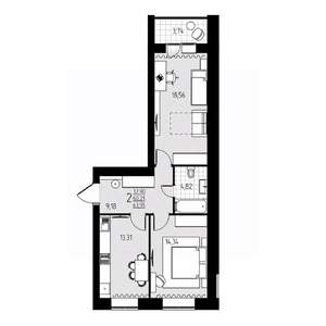 2-к квартира, строящийся дом, 64м2, 1/10 этаж