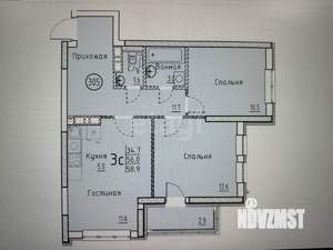 3-к квартира, вторичка, 59м2, 16/25 этаж