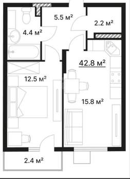 1-к квартира, вторичка, 43м2, 2/10 этаж