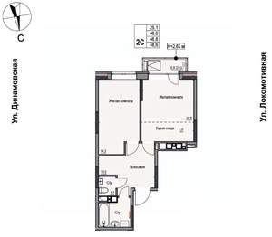 2-к квартира, строящийся дом, 47м2, 6/10 этаж
