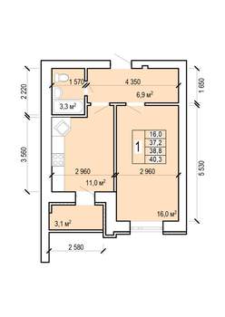 1-к квартира, вторичка, 40м2, 9/10 этаж
