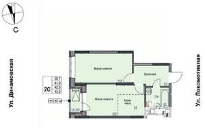 2-к квартира, строящийся дом, 42м2, 9/10 этаж