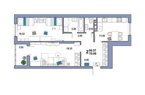 2-к квартира, вторичка, 70м2, 7/10 этаж