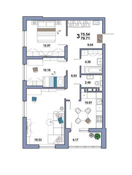 3-к квартира, вторичка, 80м2, 7/10 этаж